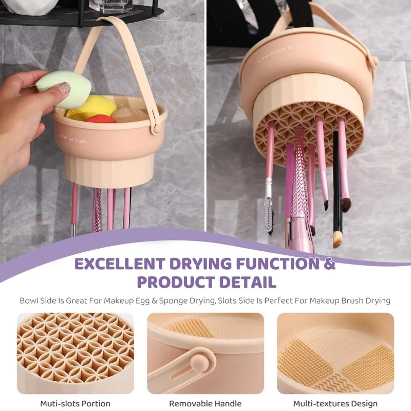 Revolutionary 3-in-1 Silicone Brush Cleaning Mat with Foldable Bowl & Quick Drying Tools - Elevate Your Makeup Hygiene!