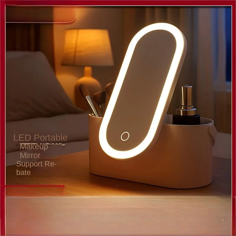 Rechargeable LED Vanity Mirror with Storage Box - Portable Folding and Rotating Design for Beauty Enthusiasts